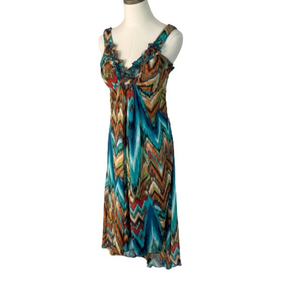 Cynthia Rowley Dresses & Skirts - Cynthia Rowley Watercolor Chevron High Low Midi Dress Green Orange Size 8